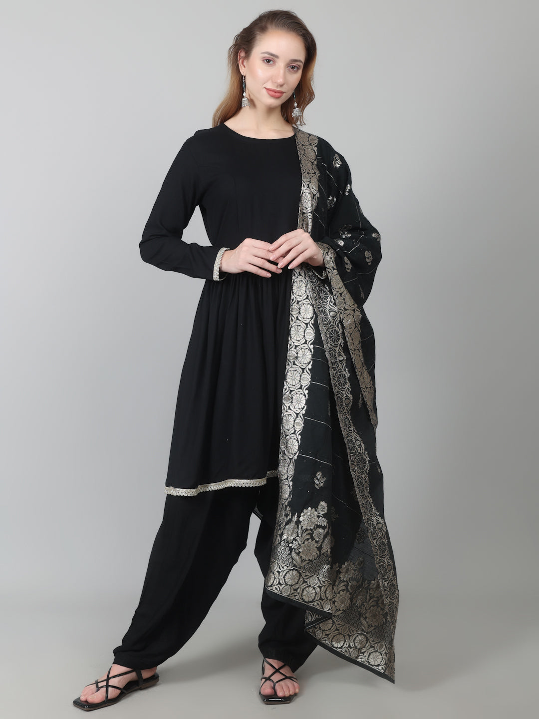 Black Rayon Peplum Suit Set