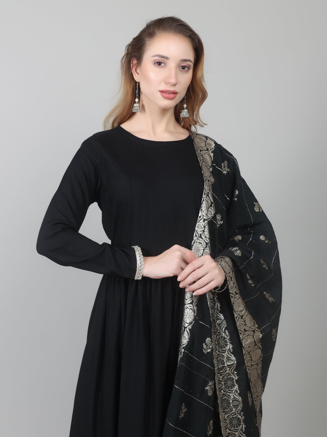 Black Rayon Peplum Suit Set