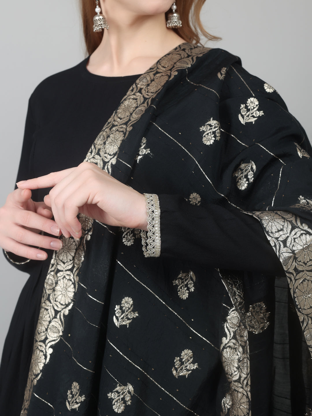 Black Rayon Peplum Suit Set