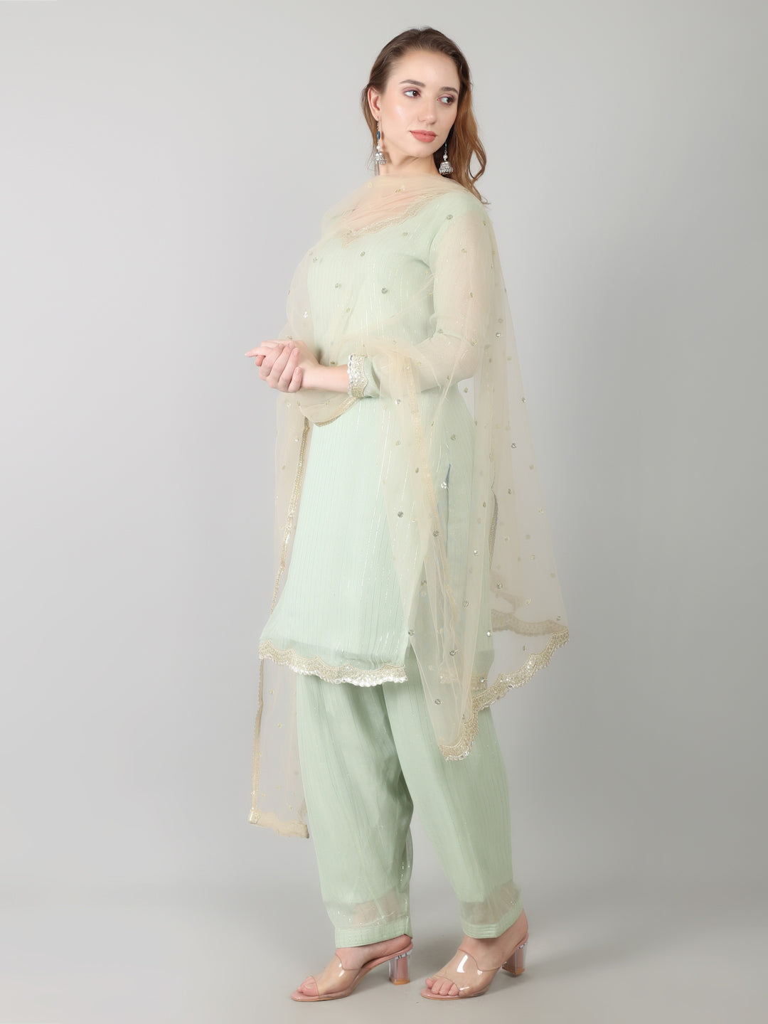 Mint Green Georgette Lurex Suit Set