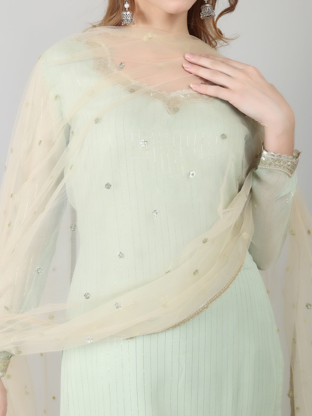 Mint Green Georgette Lurex Suit Set