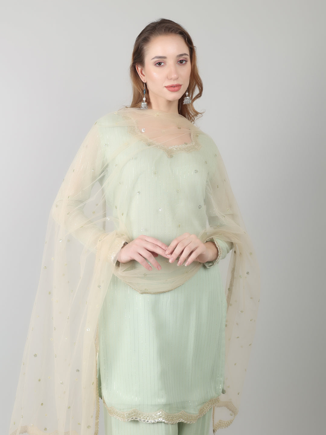 Mint Green Georgette Lurex Suit Set