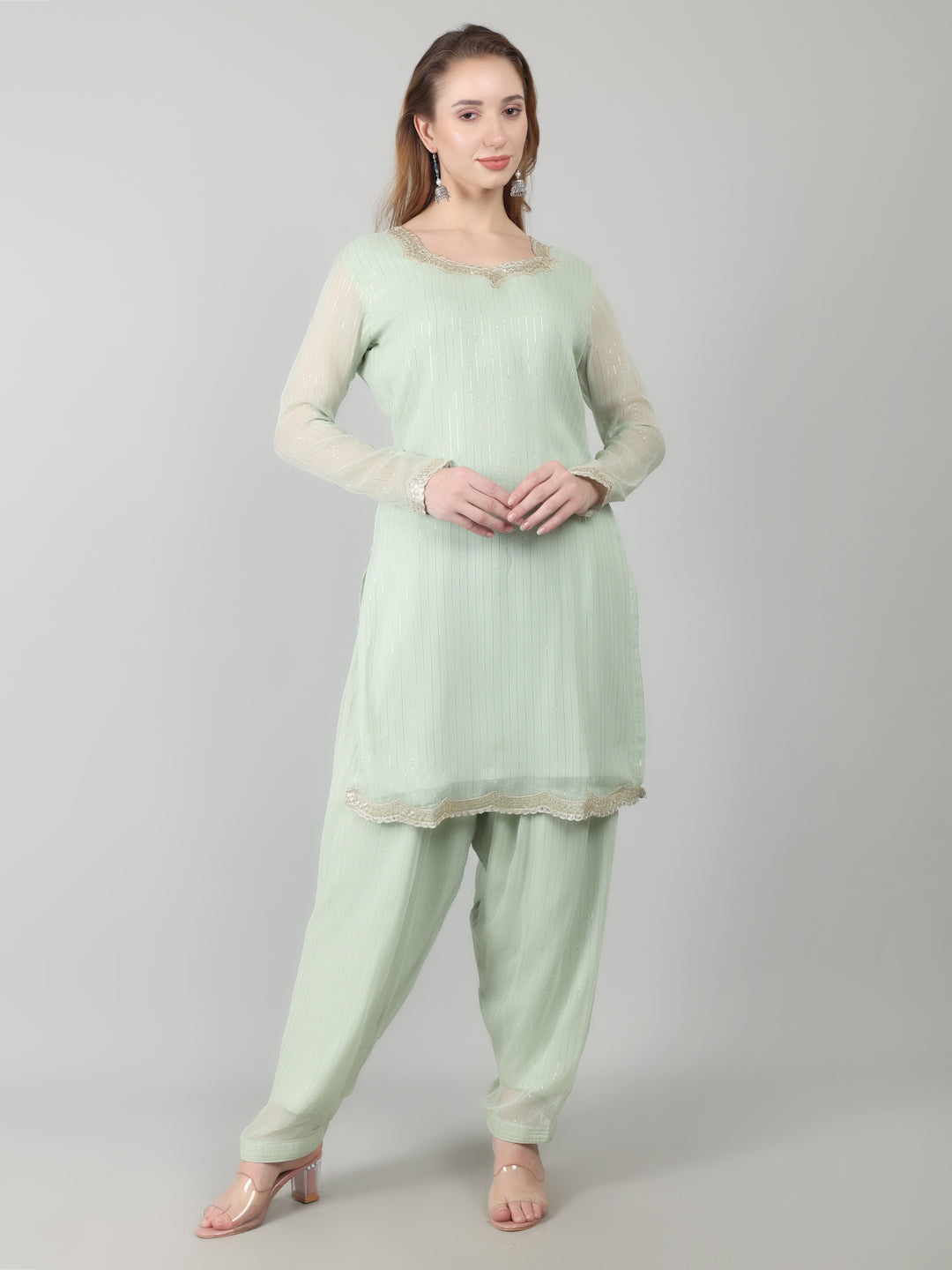Mint Green Georgette Lurex Suit Set