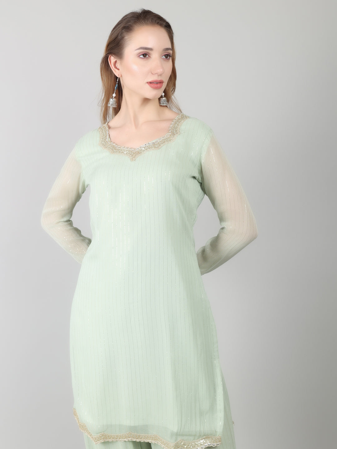 Mint Green Georgette Lurex Suit Set