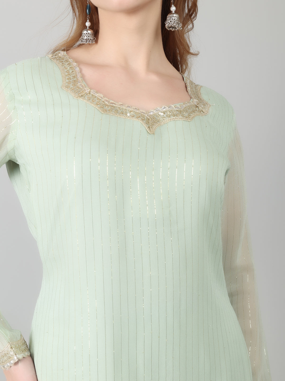 Mint Green Georgette Lurex Suit Set