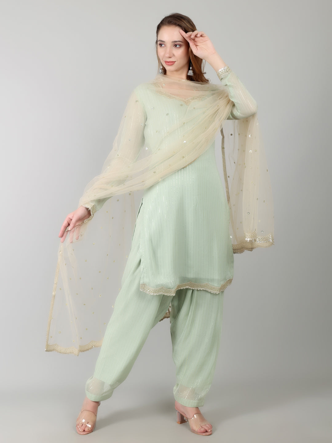 Mint Green Georgette Lurex Suit Set