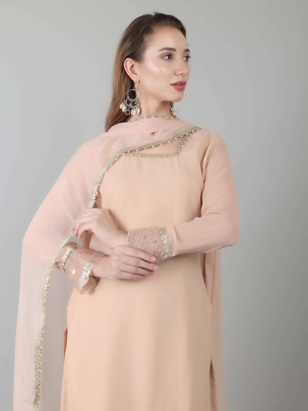 Peach Georgette Lace Suit Set