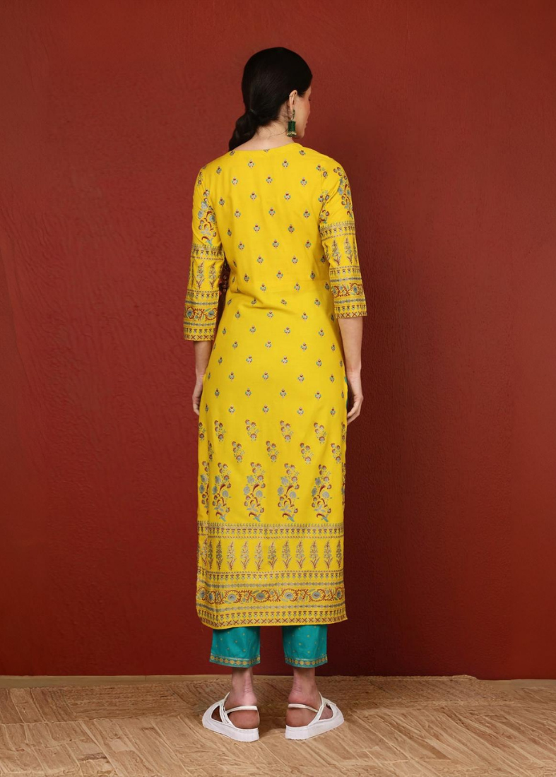 Yellow Rayon Straight Cut Suit Set
