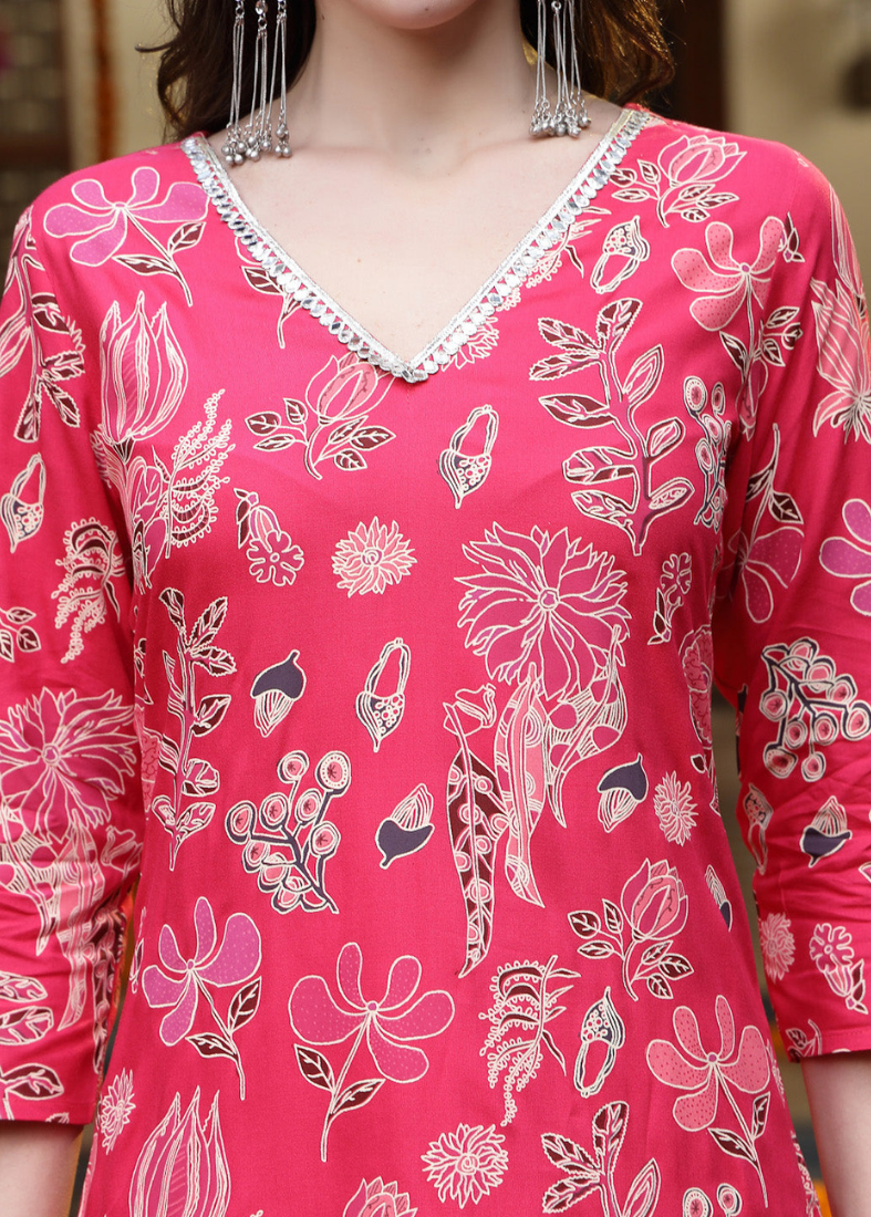 Pink Rayon Straight Cut Suit Set