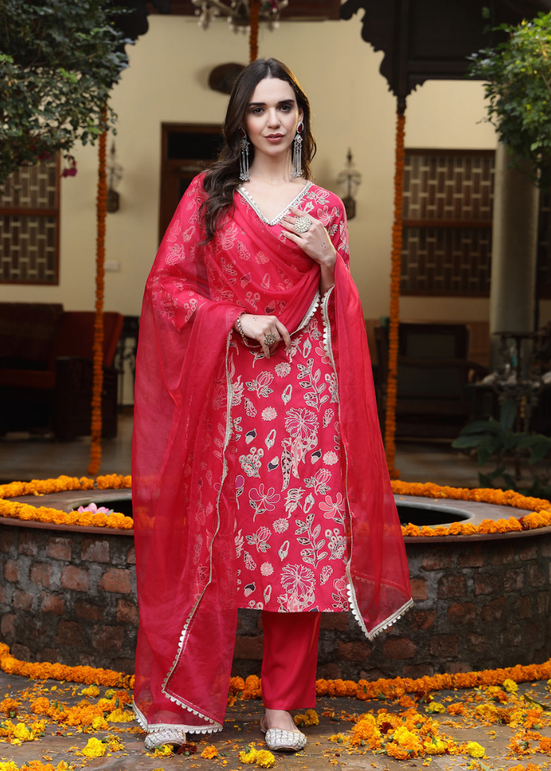 Pink Rayon Straight Cut Suit Set