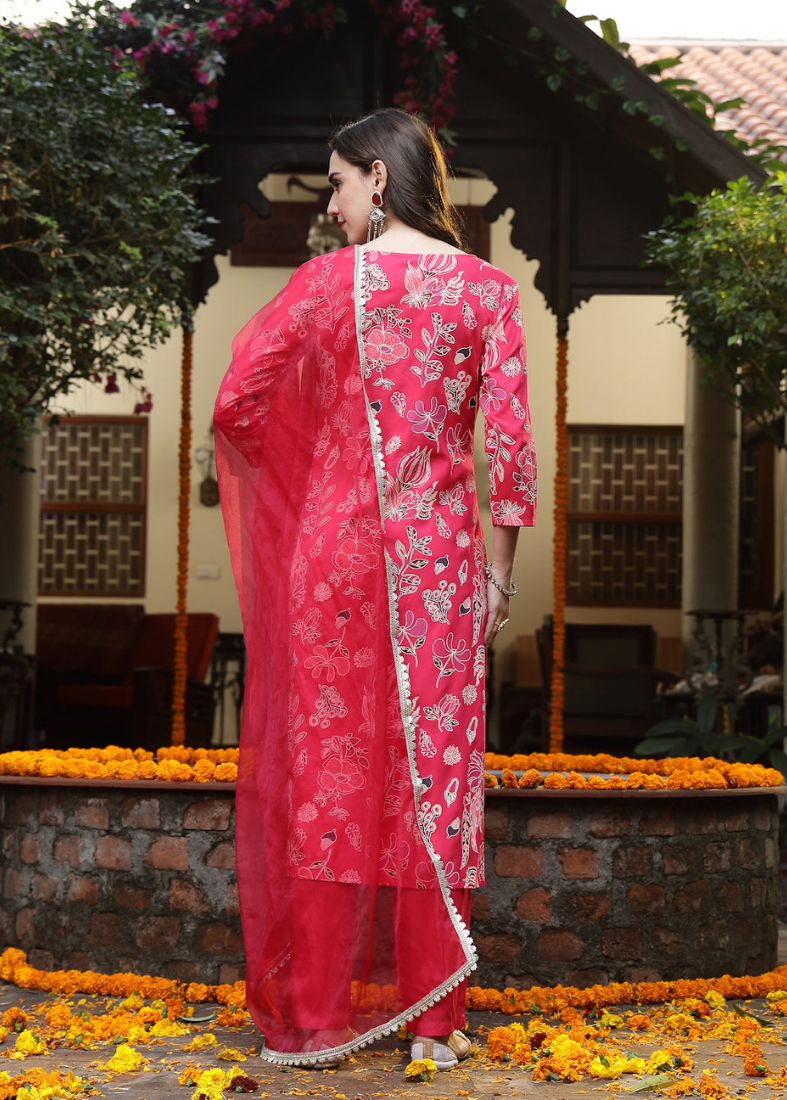 Pink Rayon Straight Cut Suit Set