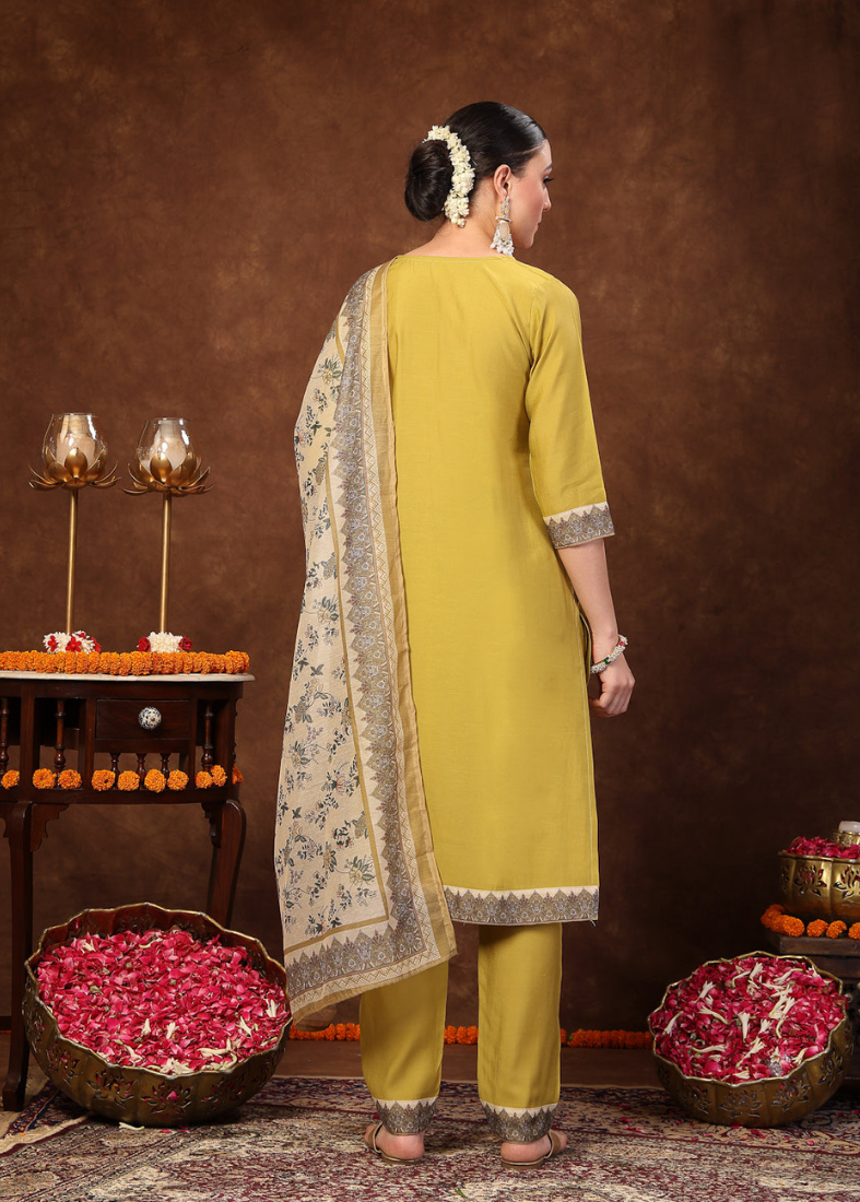 Mehendi Green Moss Crepe Straight Suit Set