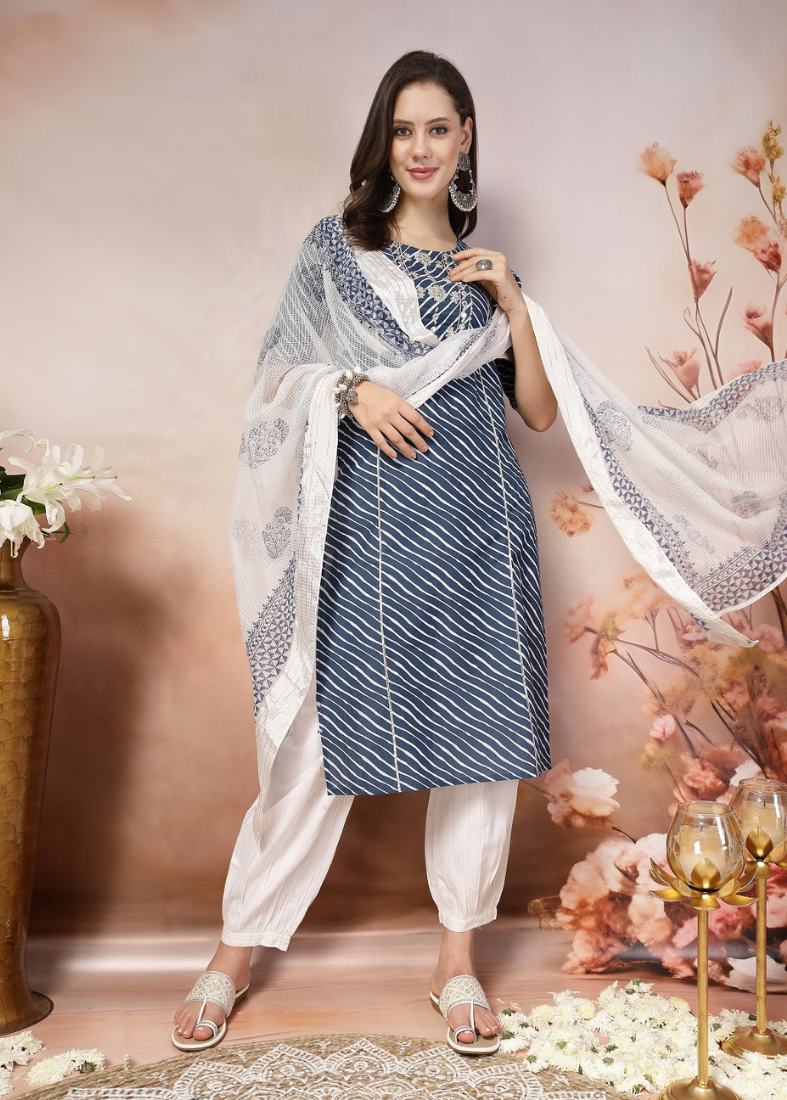 Buy Blue Cotton Straight Cut Suit Set in UK Diya Online