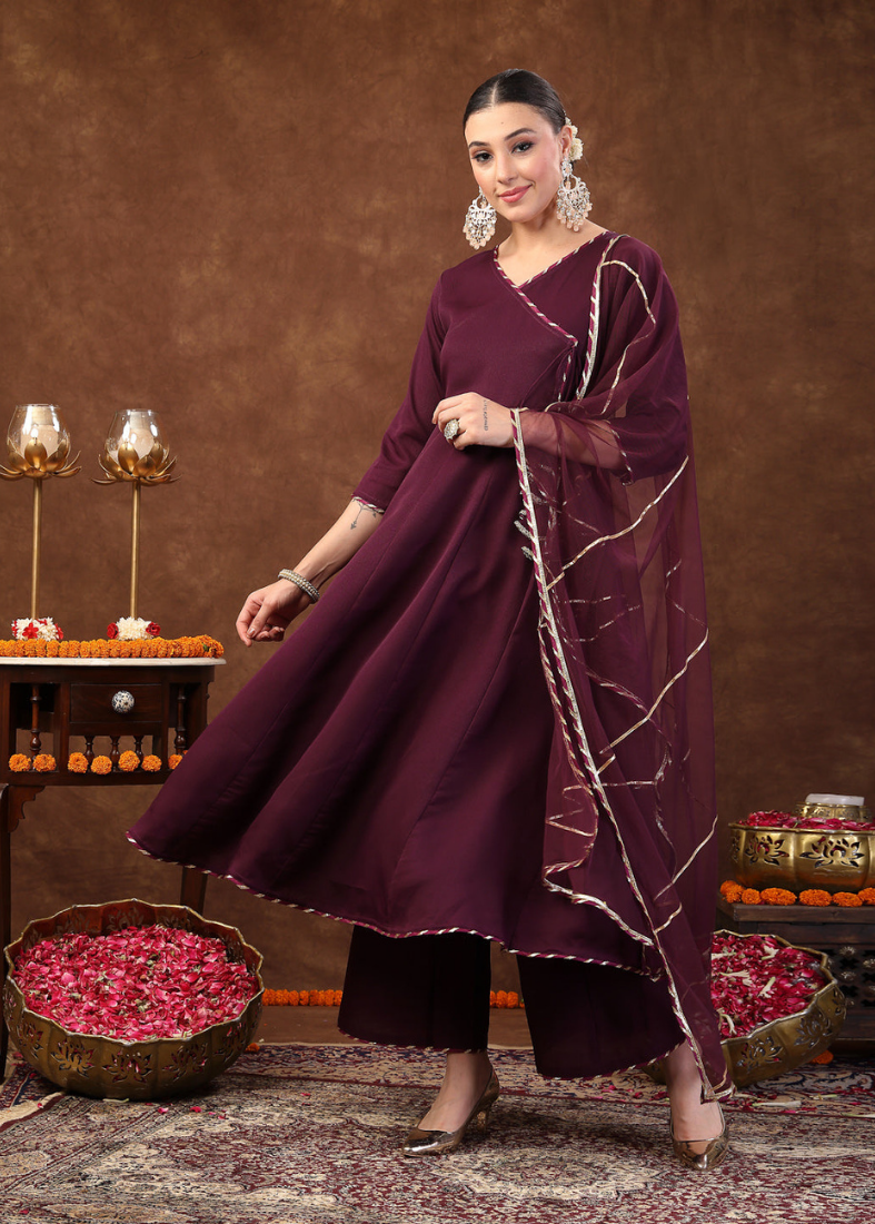 Wine Moss Crepe Bias Cut Suit Set