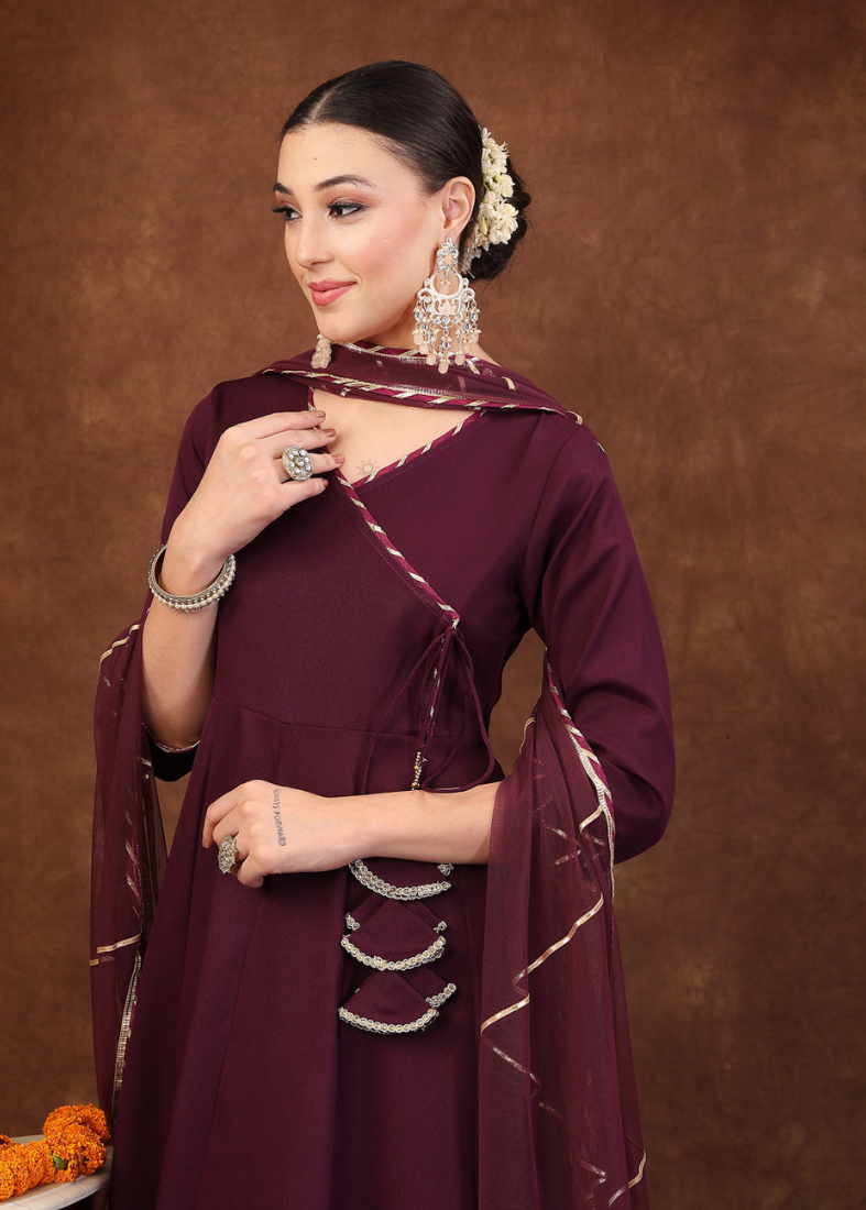 Wine Moss Crepe Bias Cut Suit Set