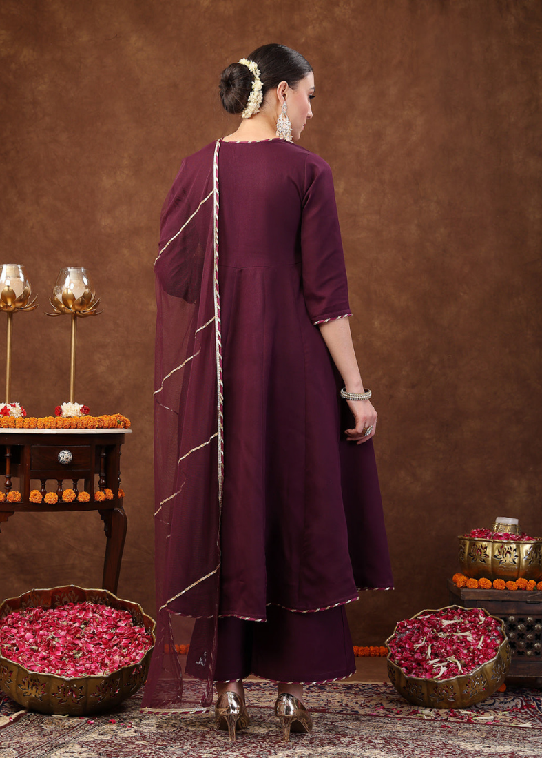 Wine Moss Crepe Bias Cut Suit Set
