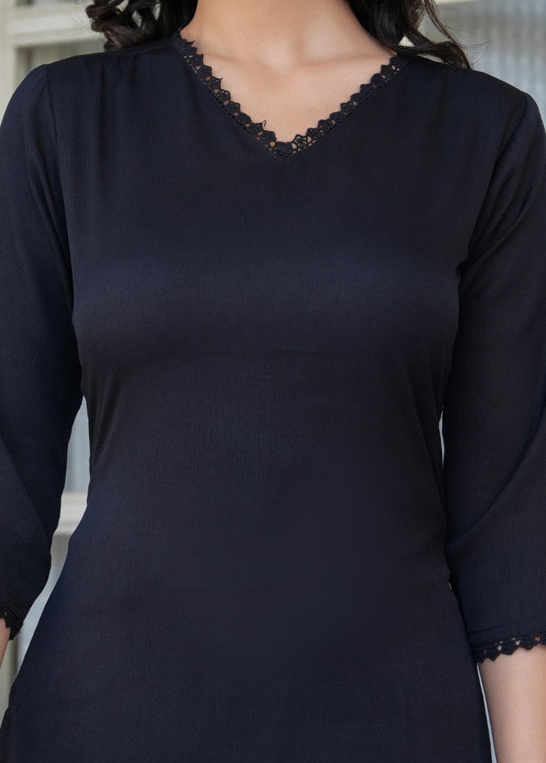 Black Moss Crepe Straight Cut Suit Set