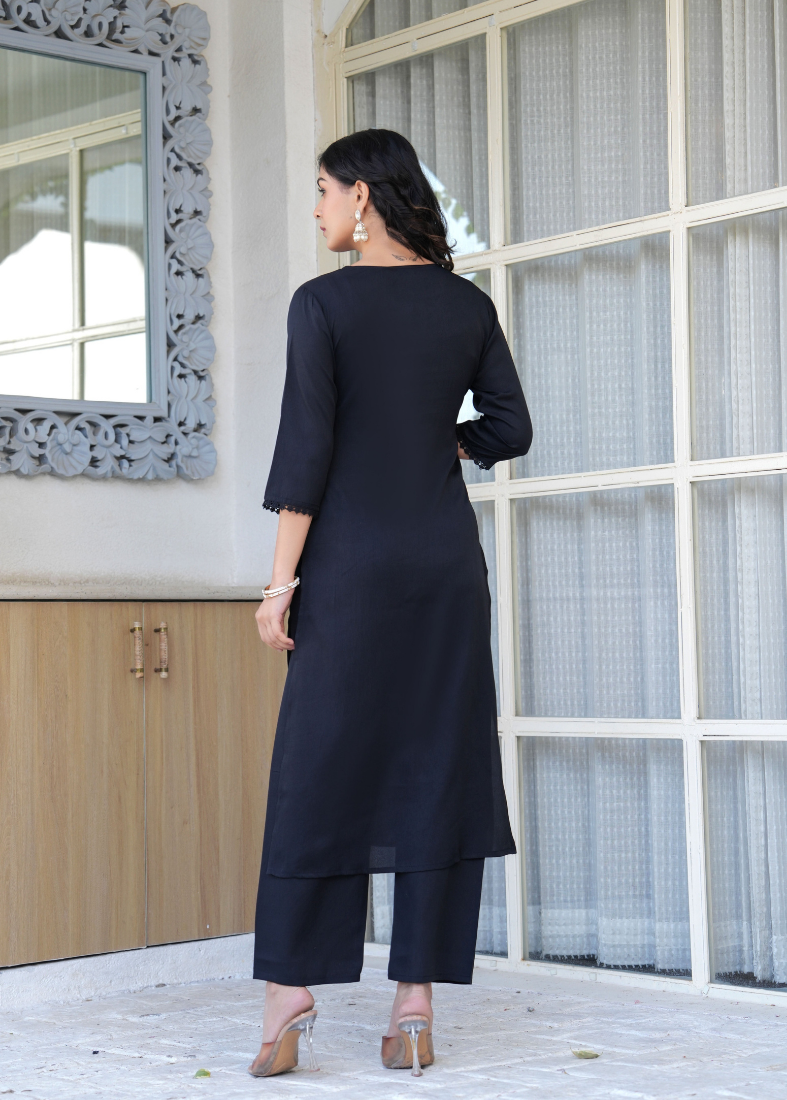 Black Moss Crepe Straight Cut Suit Set