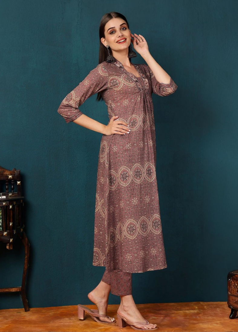 Brown Cotton Flared Suit Set