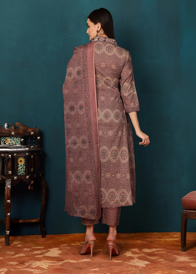Brown Cotton Flared Suit Set