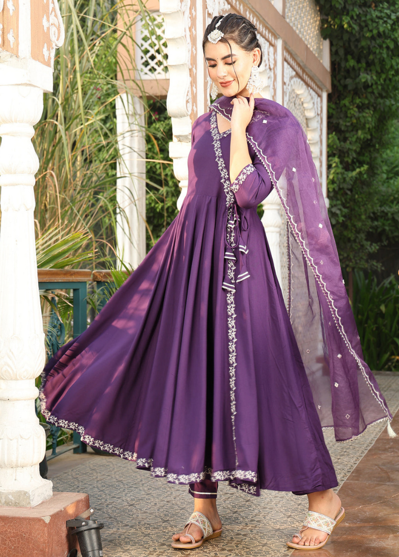 Purple Rayon Bias Cut Suit Set