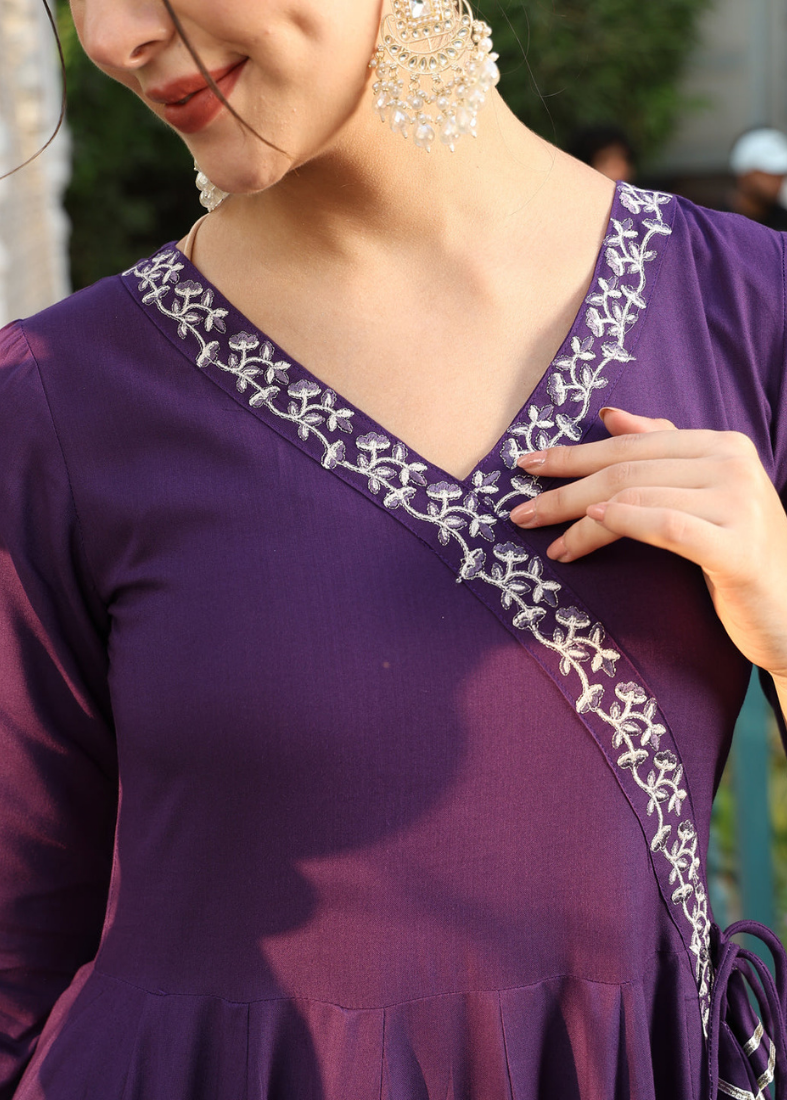 Purple Rayon Bias Cut Suit Set