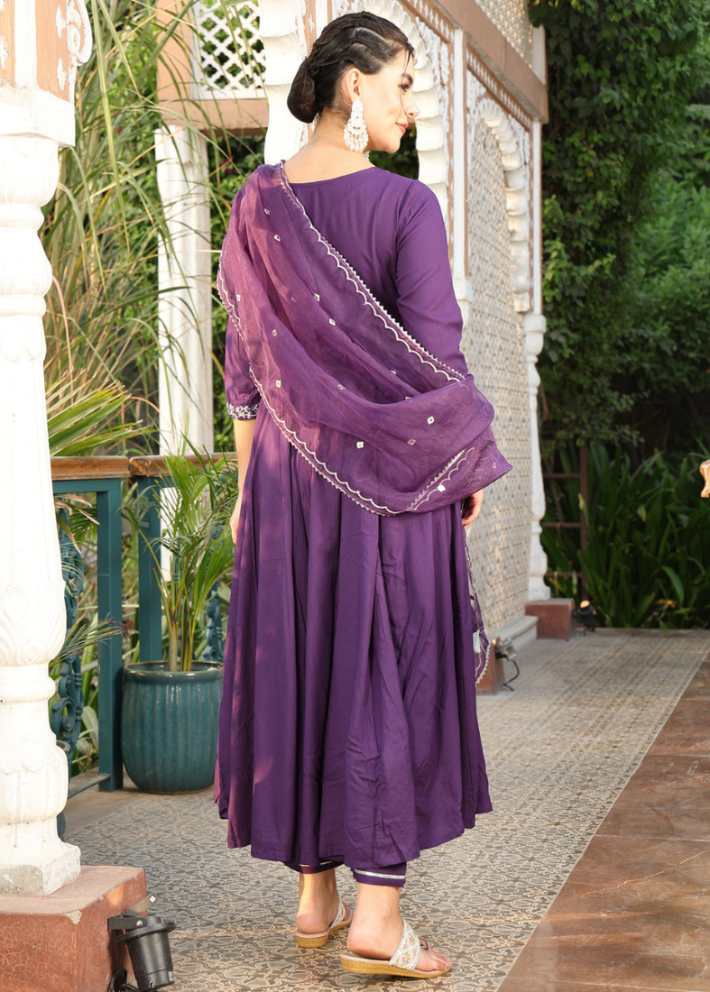 Purple Rayon Bias Cut Suit Set