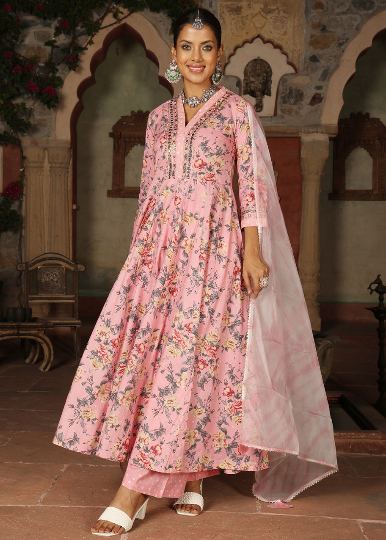 Pink Bias Cut Cotton Suit Set