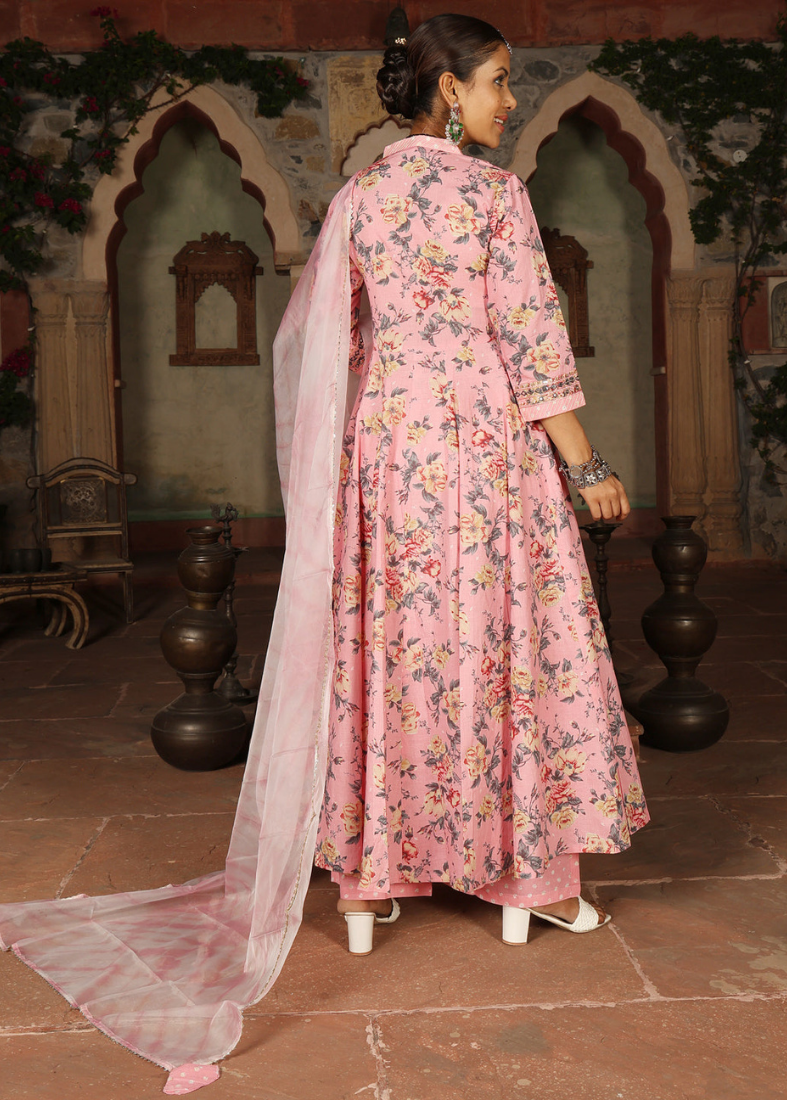 Pink Bias Cut Cotton Suit Set