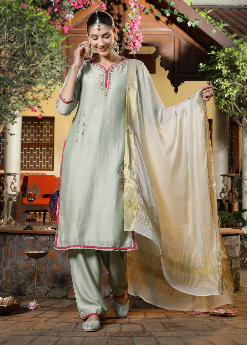 Mint Green Silk Suit Set