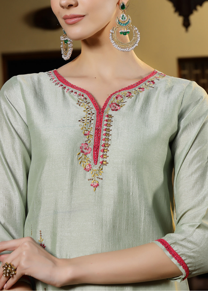 Mint Green Silk Suit Set