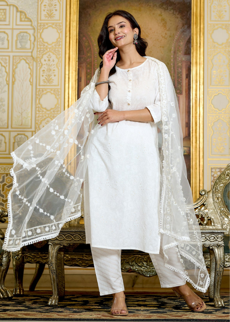 White Cotton Suit Set