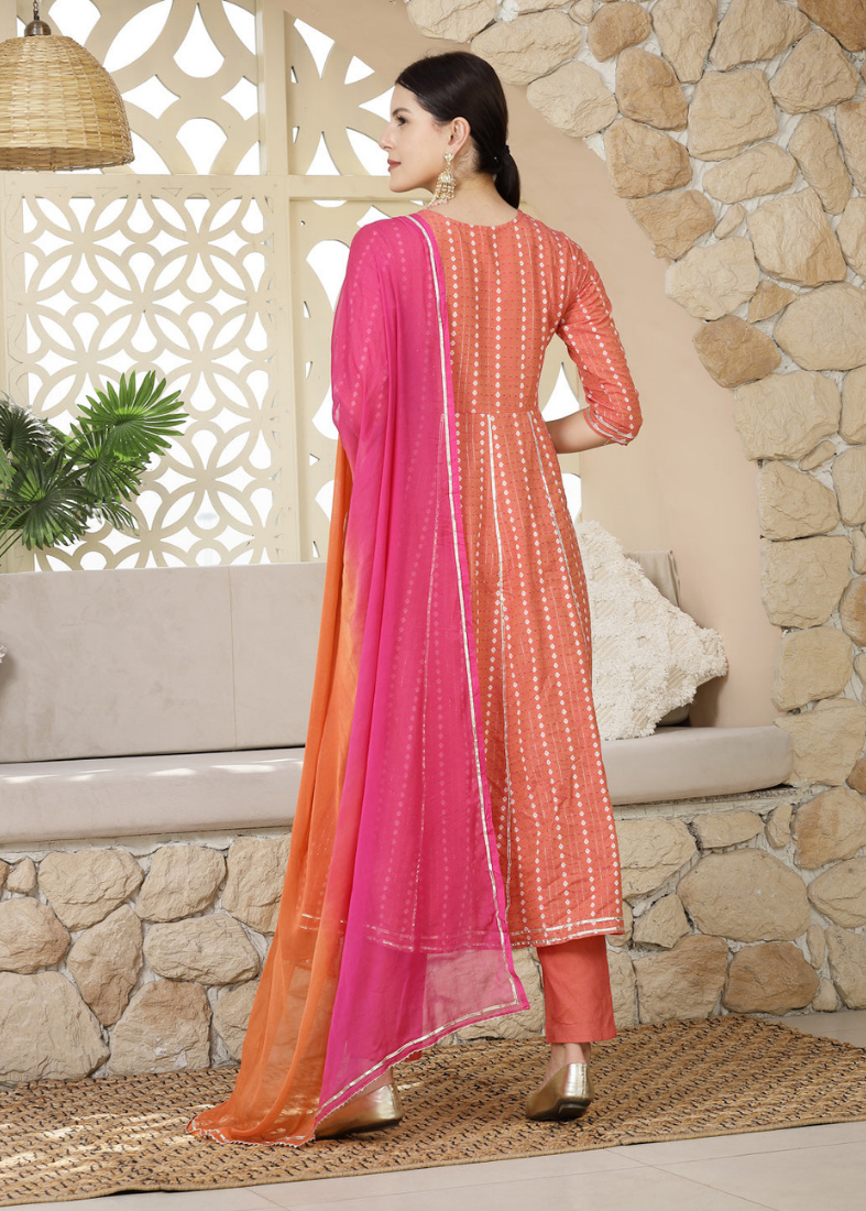 Orange Cotton Naira Cut Suit Set
