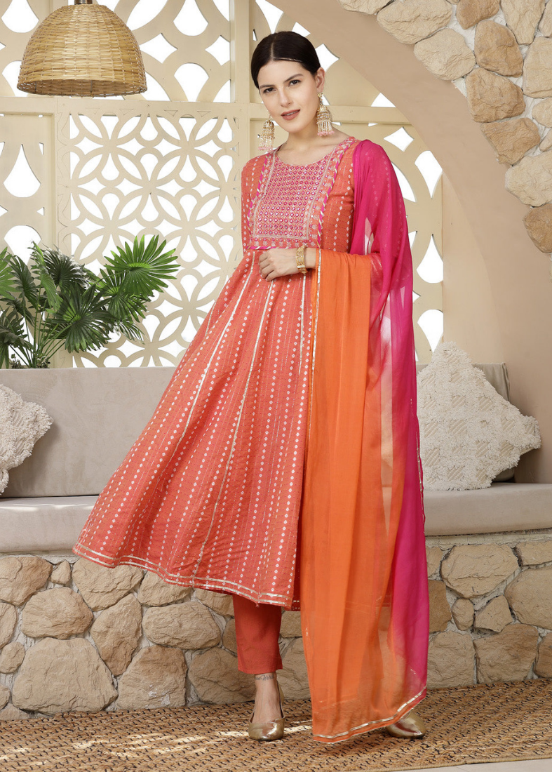 Orange Cotton Naira Cut Suit Set