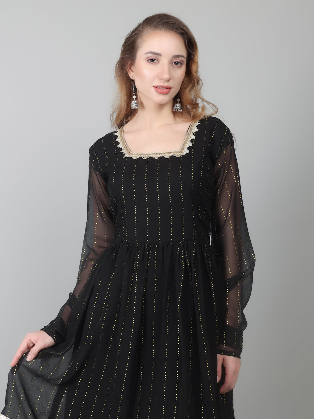Black Georgette Lurex Peplum Suit Set