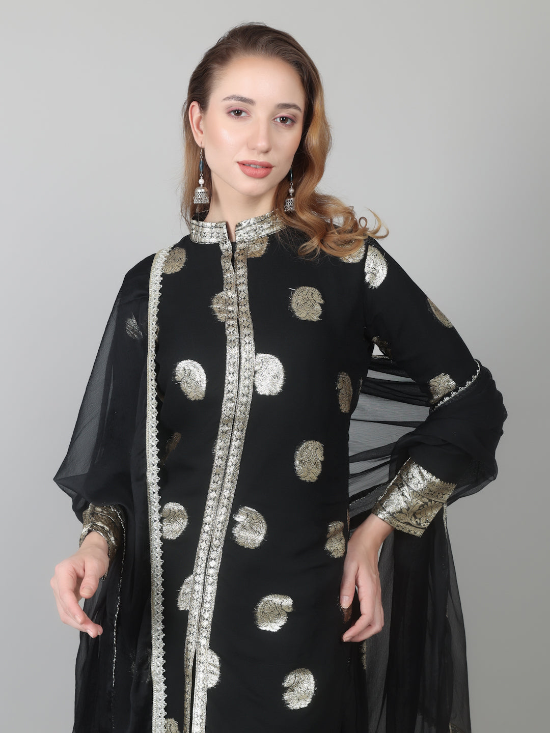 Black Georgette Jacquard Suit Set
