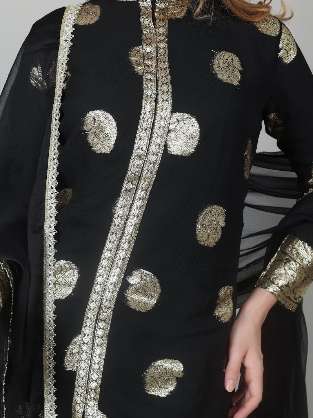 Black Georgette Jacquard Suit Set
