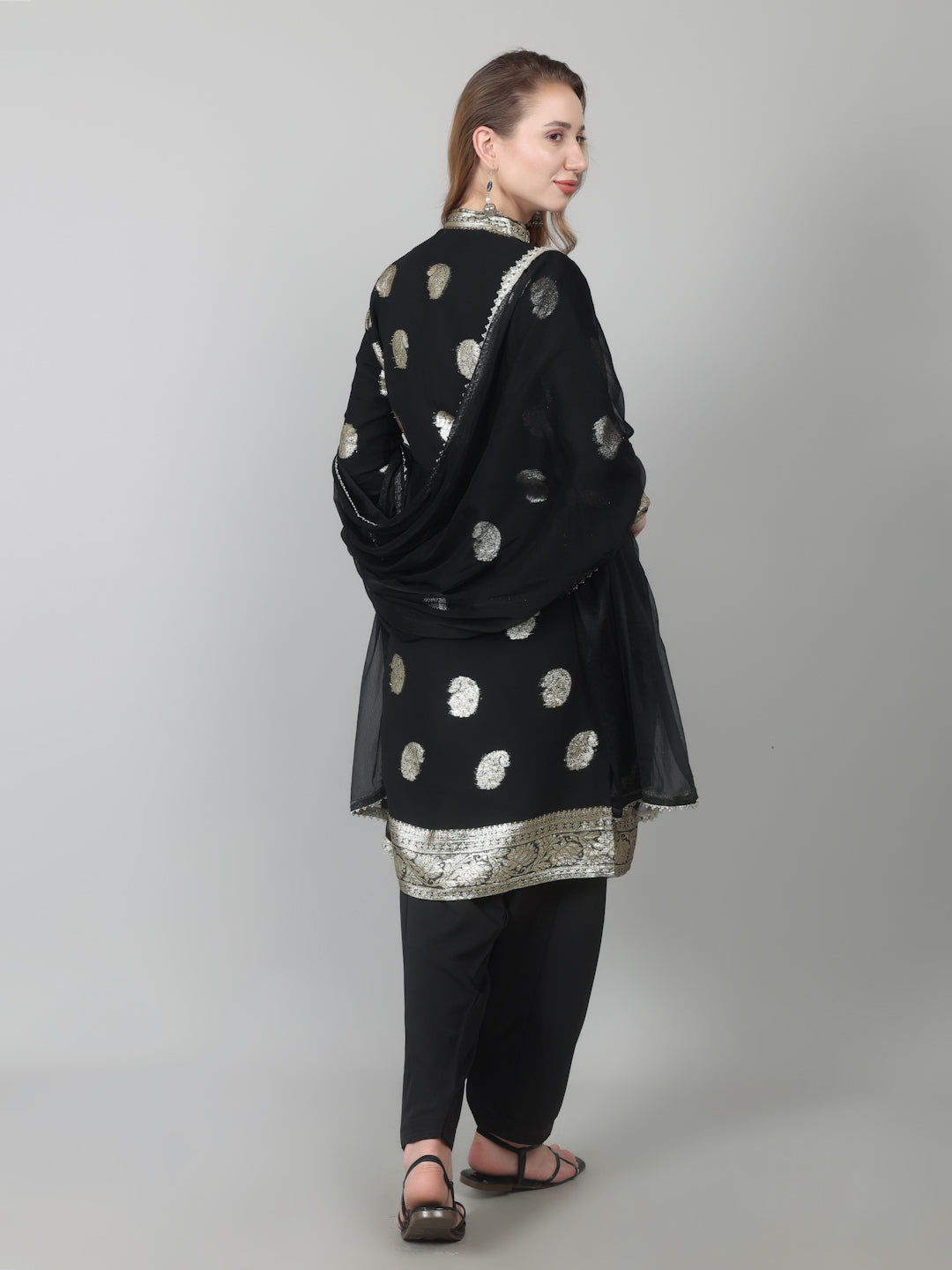 Black Georgette Jacquard Suit Set