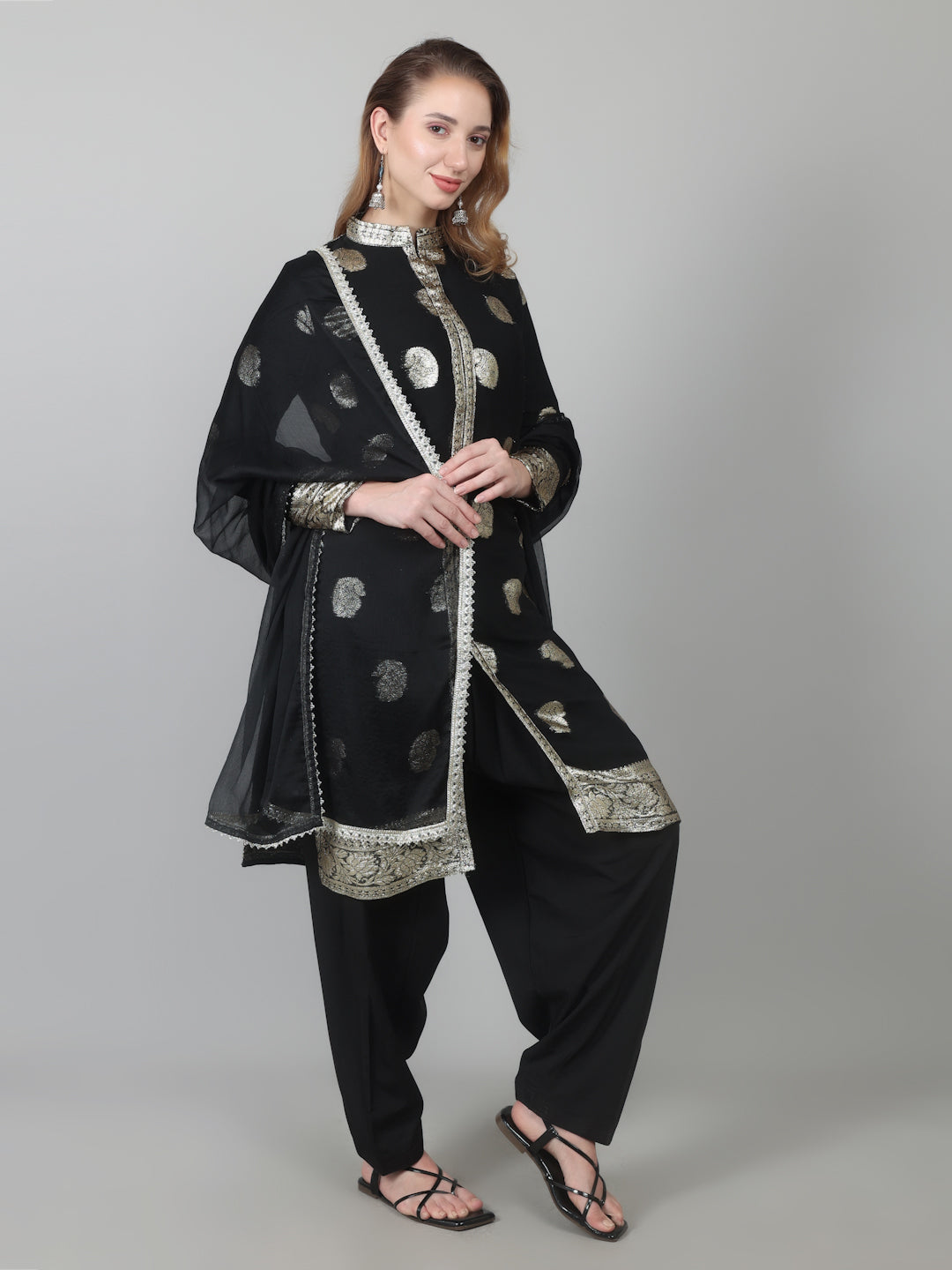 Black Georgette Jacquard Suit Set