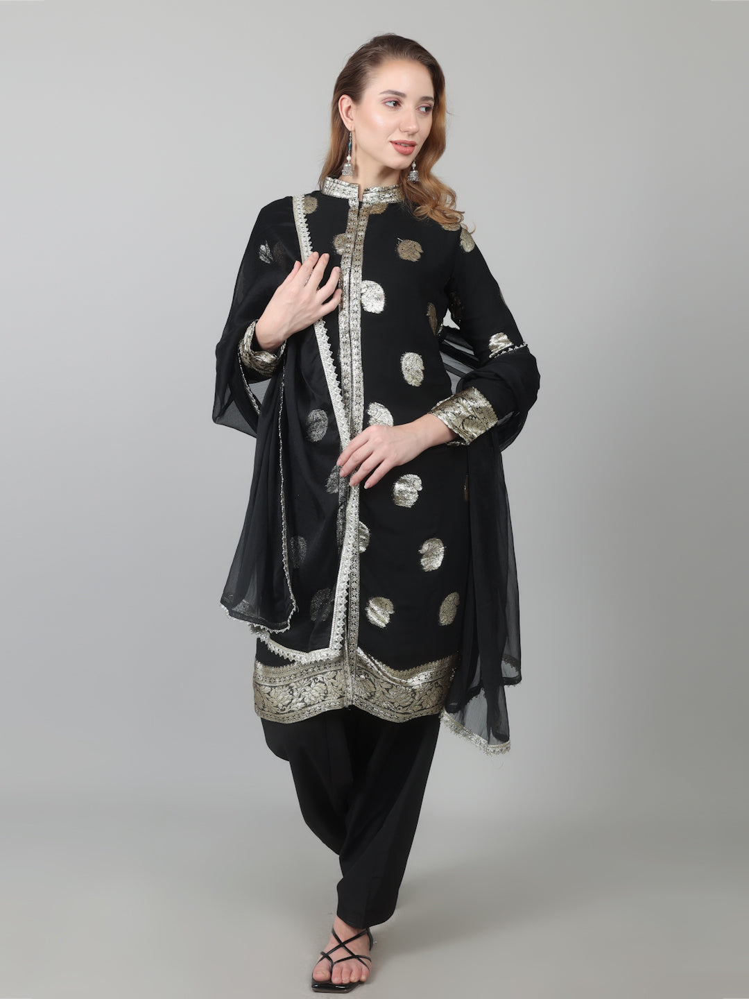 Black Georgette Jacquard Suit Set