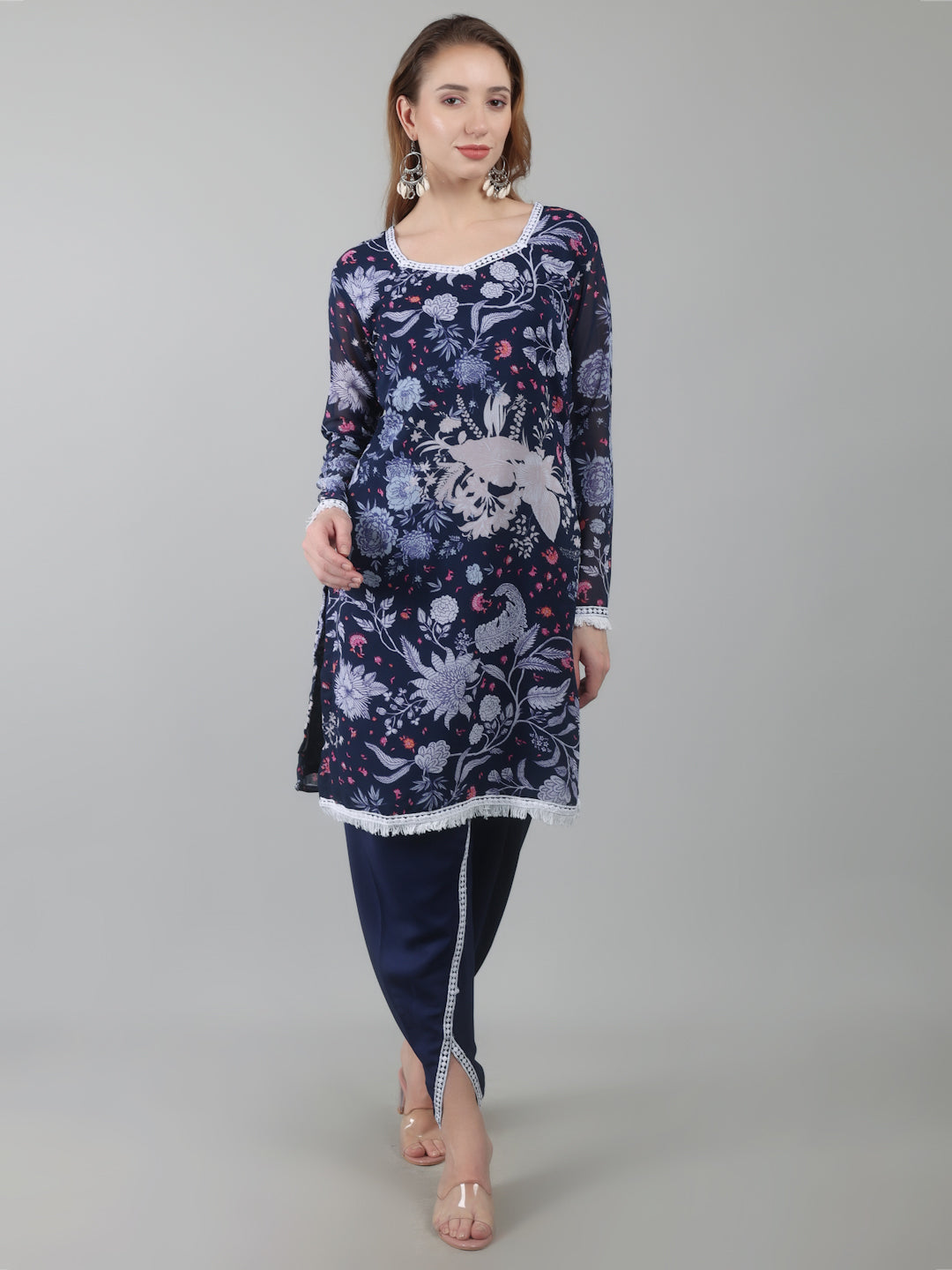 Navy Blue Georgette Printed Suit Set