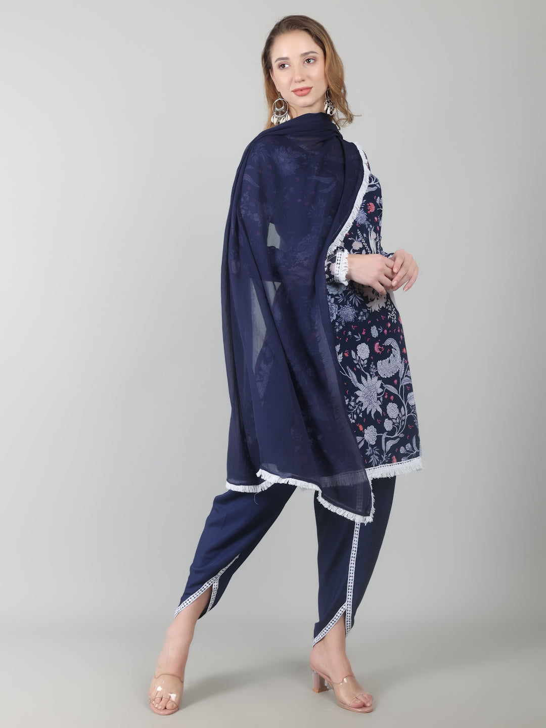 Navy Blue Georgette Printed Suit Set