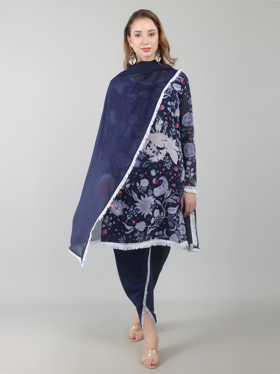 Navy Blue Georgette Printed Suit Set