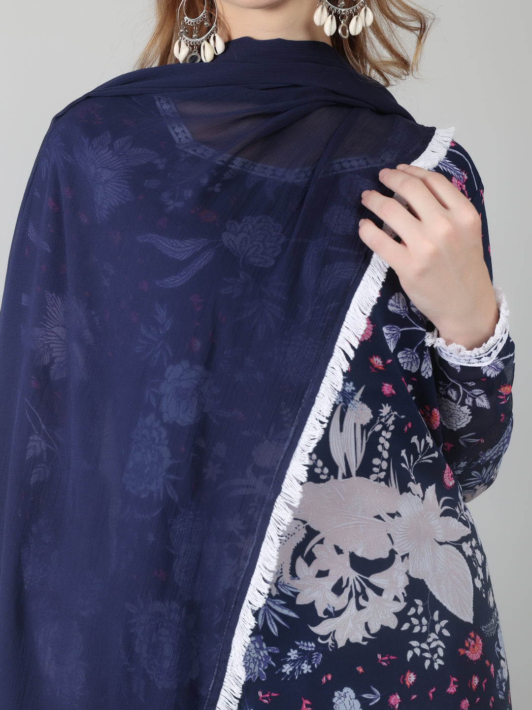 Navy Blue Georgette Printed Suit Set