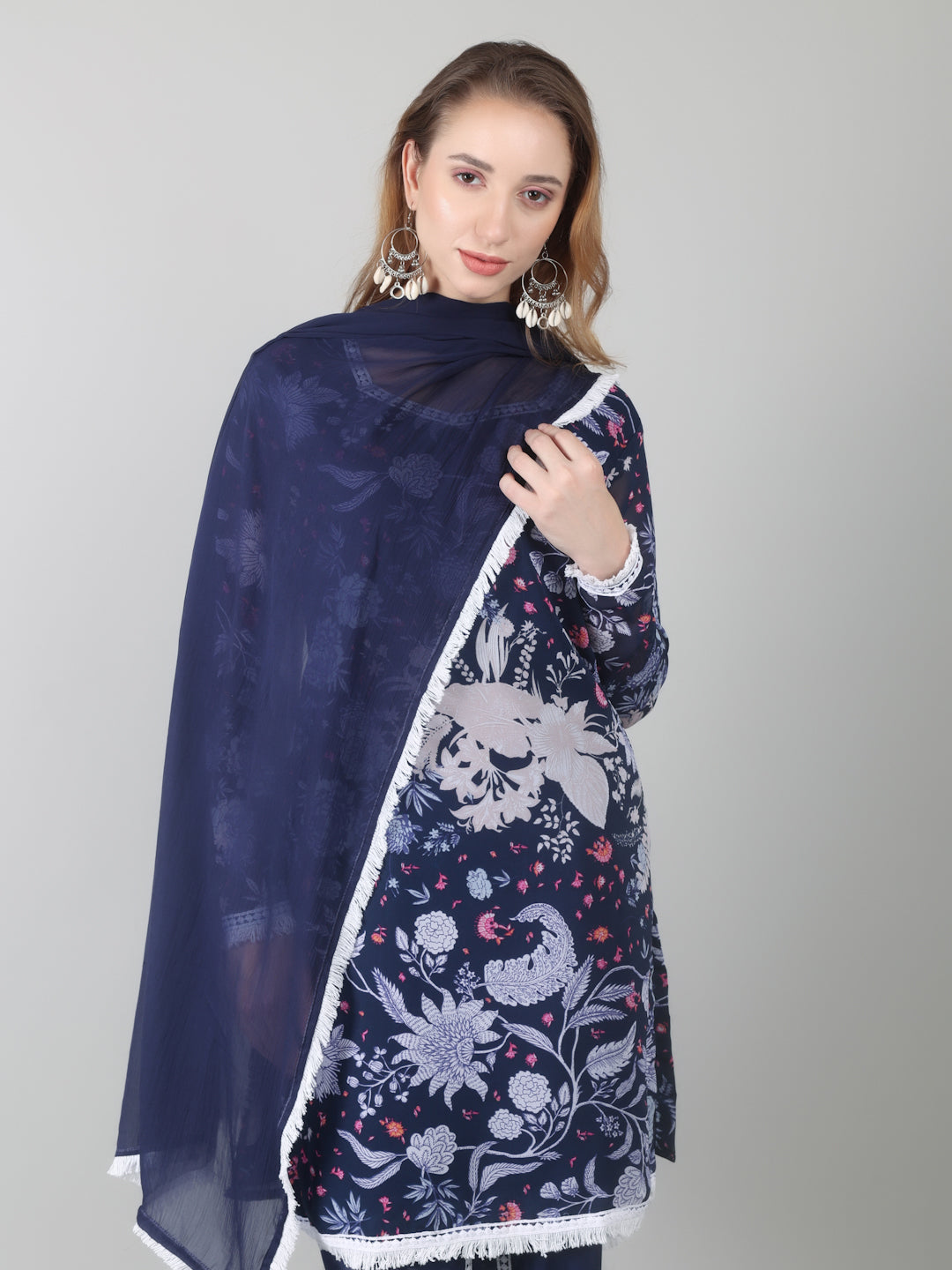 Navy Blue Georgette Printed Suit Set