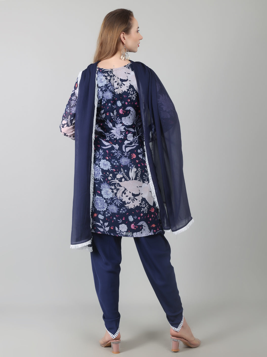 Navy Blue Georgette Printed Suit Set
