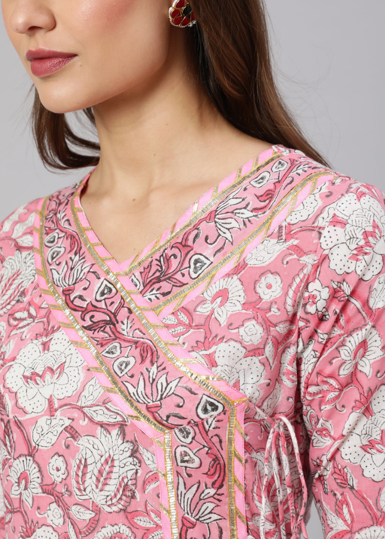 Pink Cotton Printed Suit Set