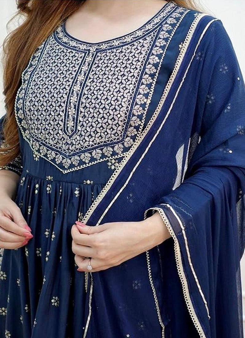 Blue Cotton Naira Cut Printed Suit