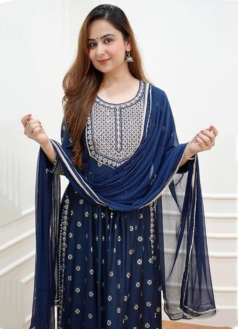 Blue Cotton Naira Cut Printed Suit