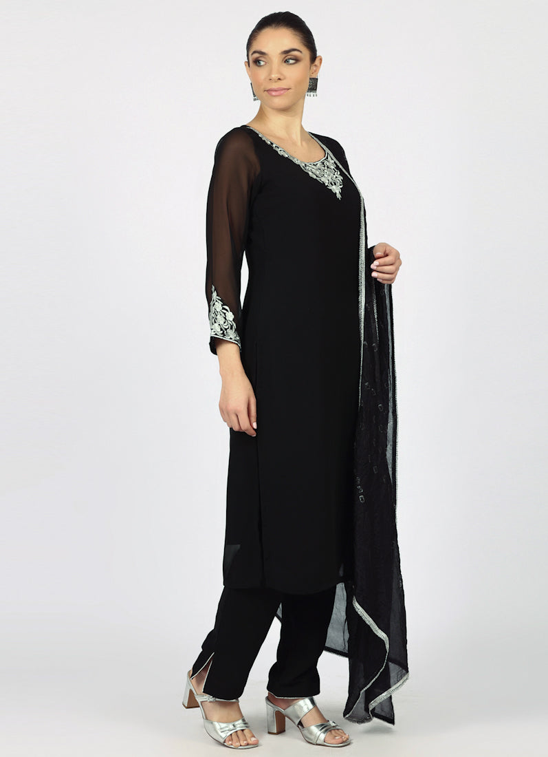 Black Georgette Bandhani Dupatta Suit Set